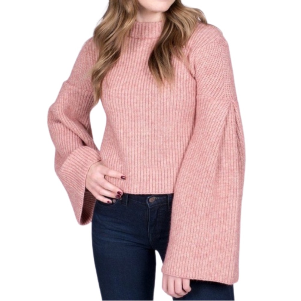 ๐Host Pick๐ Endless Rose Heathered Pink Bell Sleeve Pink Cropped Sweater - Picture 6 of 8